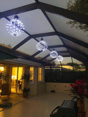 A GLOWB light customer in the Naples Florida area hung 4 light balls on the top of his pool cage. He said it only took 30 minutes to complete the job. Stunning!